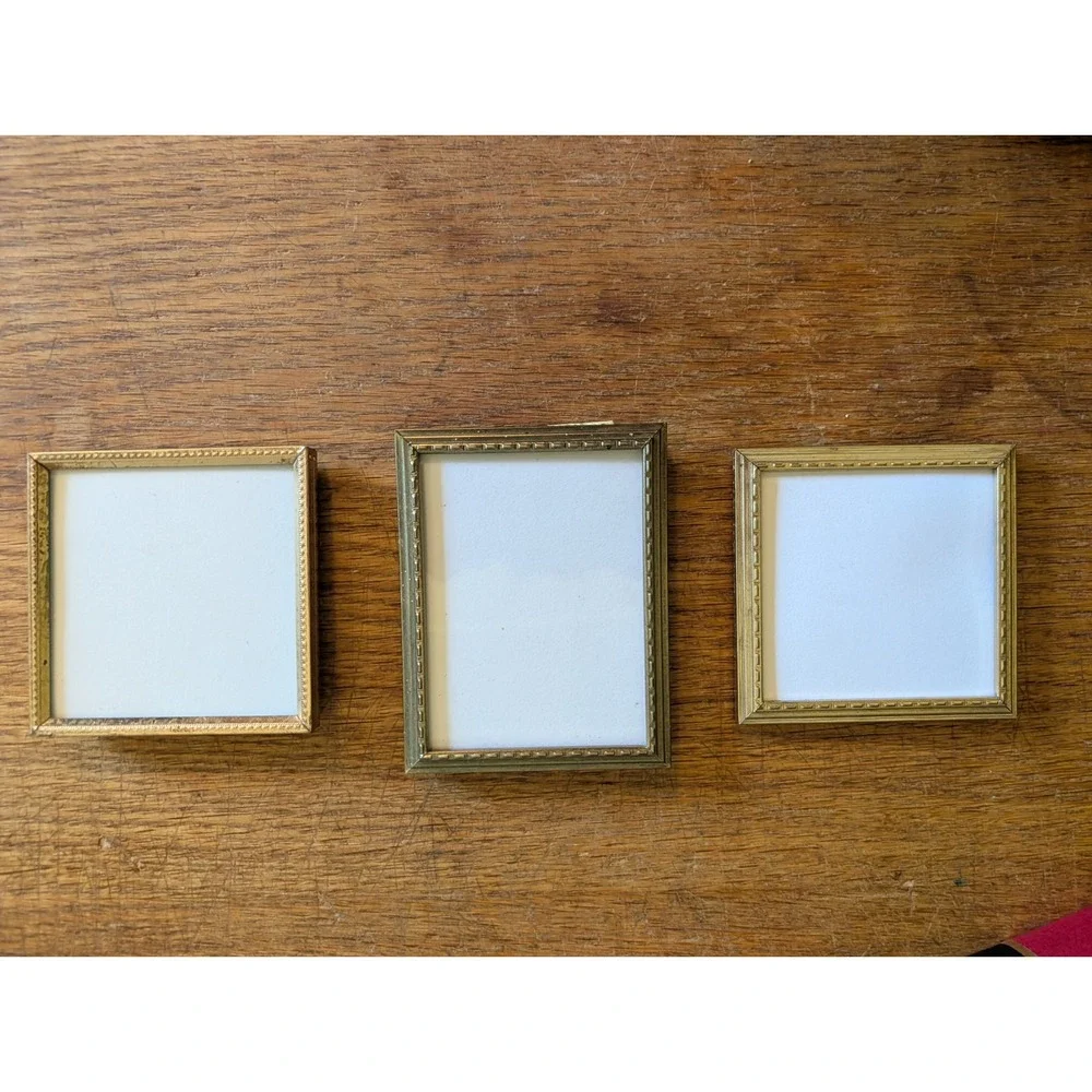 Vintage Miniature Gold Picture Frame Set Ornate Beaded Filigree Sm 3pc Lot *READ